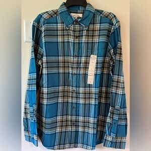 St Johns Bay Men’s Logan Blue Plaid Button Down Flannel Shirt NWT Size S…
